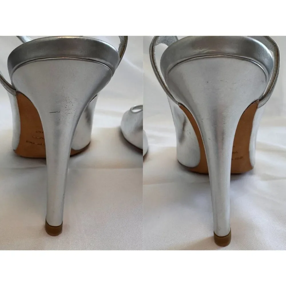 Sergio Rossi Silver Peep-Toe Heels Size 8.5 - Picture 10 of 10